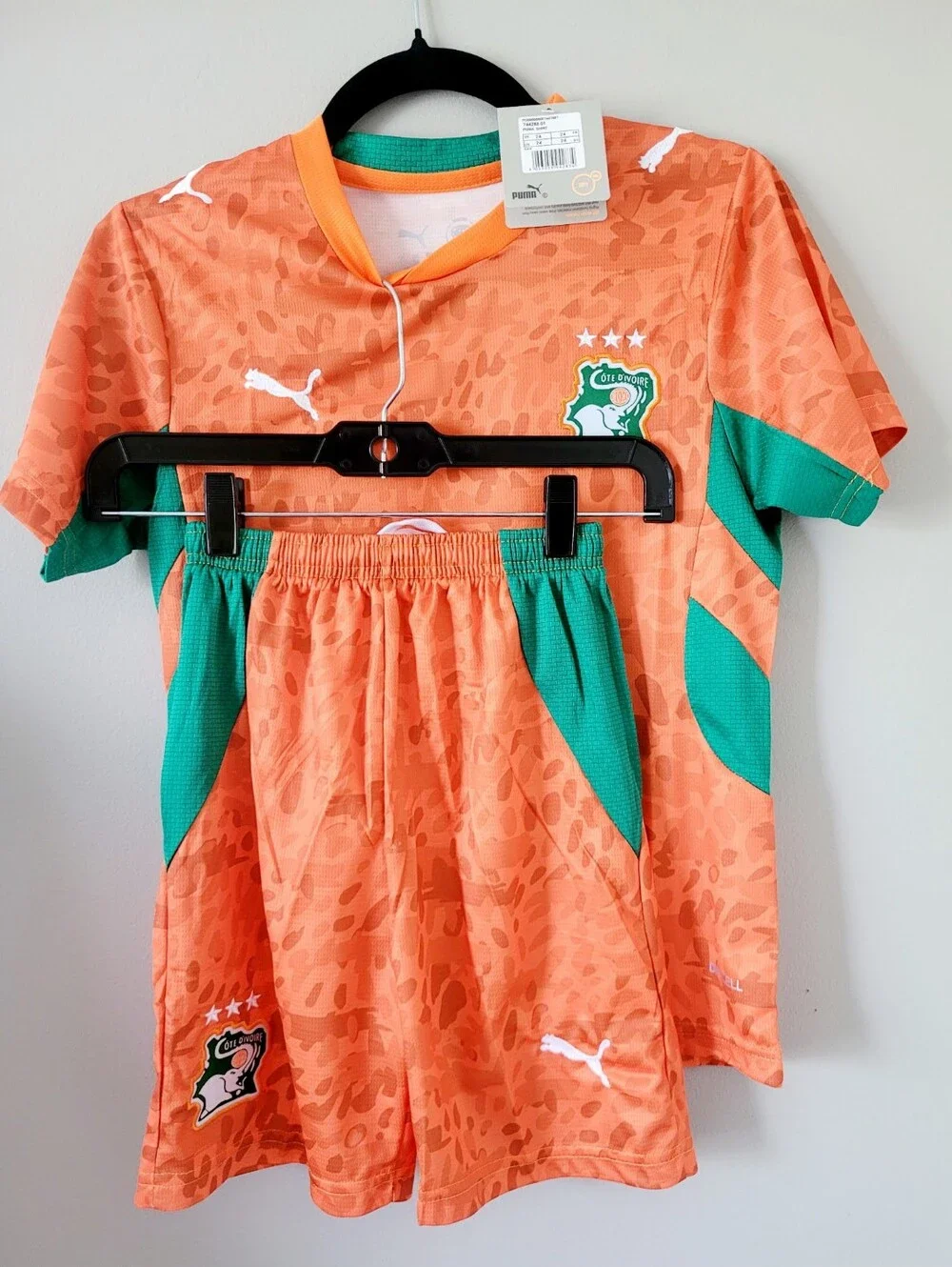 Puma Ivory Coast 2026 World Cup Orange/Green Soccer Kit Top&Shorts Kid's Small - Picture 15 of 16